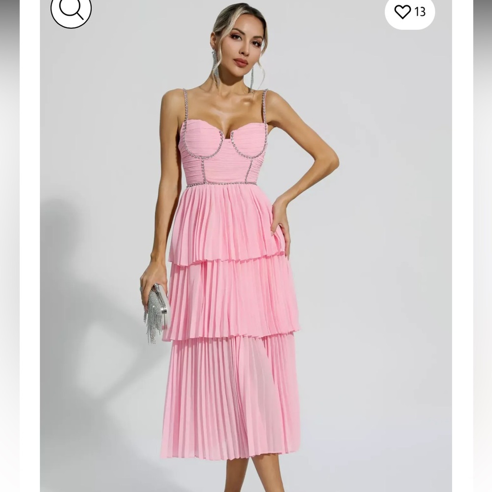 Meredith Pink Diamond Ruched Midi Dress